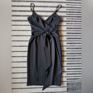 Badgley Mischka Black Spaghetti Strap Drape Dress.
